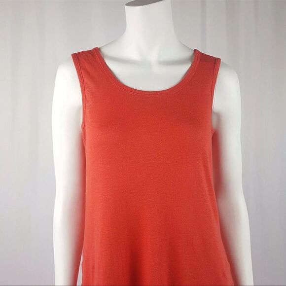 LOGO Lori Goldstein Size XS Orange Sleeveless Tank Top Stretch Midi Dress Lounge - Picture 2 of 9